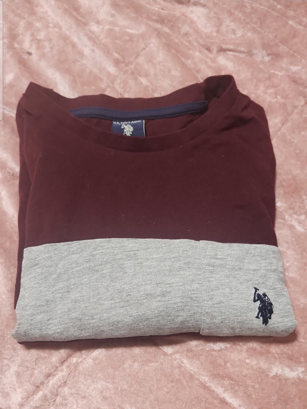 U.S. Polo Assn. Men's Maroon Long Sleeve Chest-Stripe Tee XL